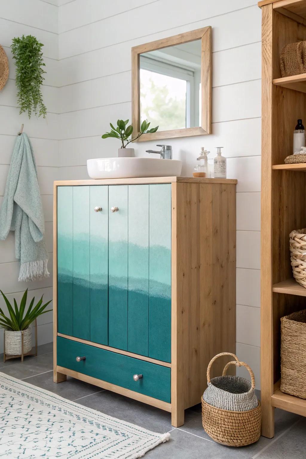 Transform your bathroom with an ombre cabinet for a serene, cascading effect.