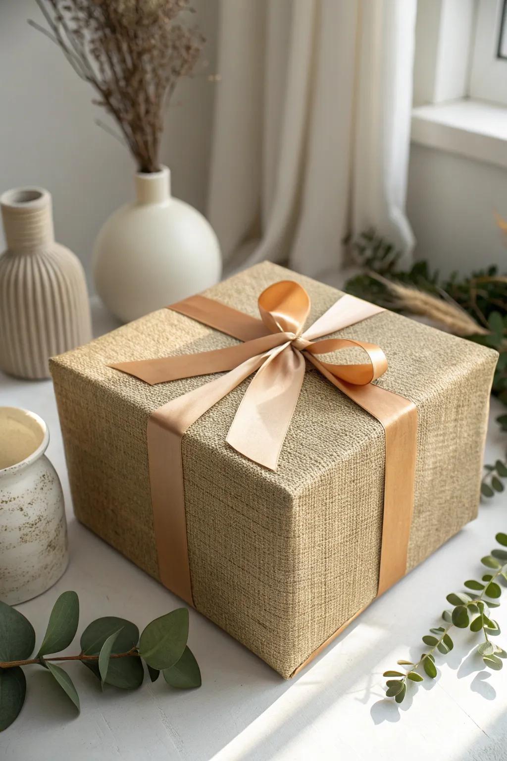 Elevate your gift wrapping with the rustic charm of burlap and the elegance of bright ribbons.