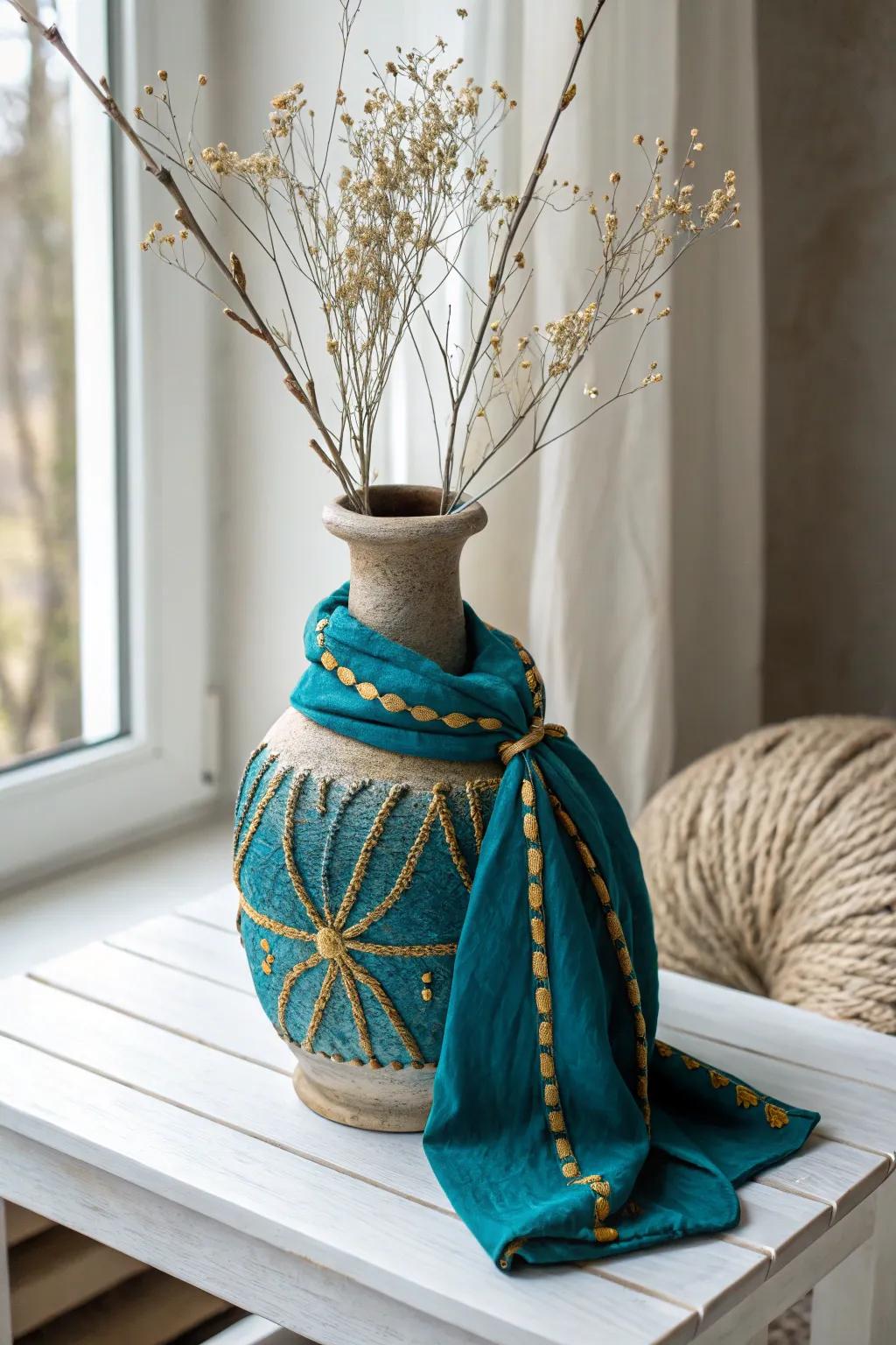 Elevate your space with bold contrasts: a Scandinavian-inspired centerpiece with a Boho touch.