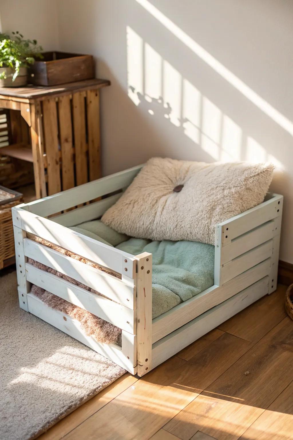 Create a comfy pet bed with a recycled crate.