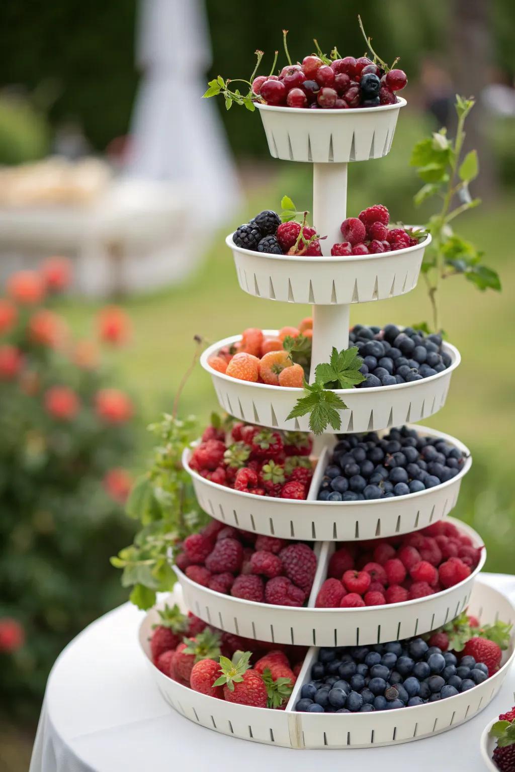 An innovative berry tower maximizing vertical space.