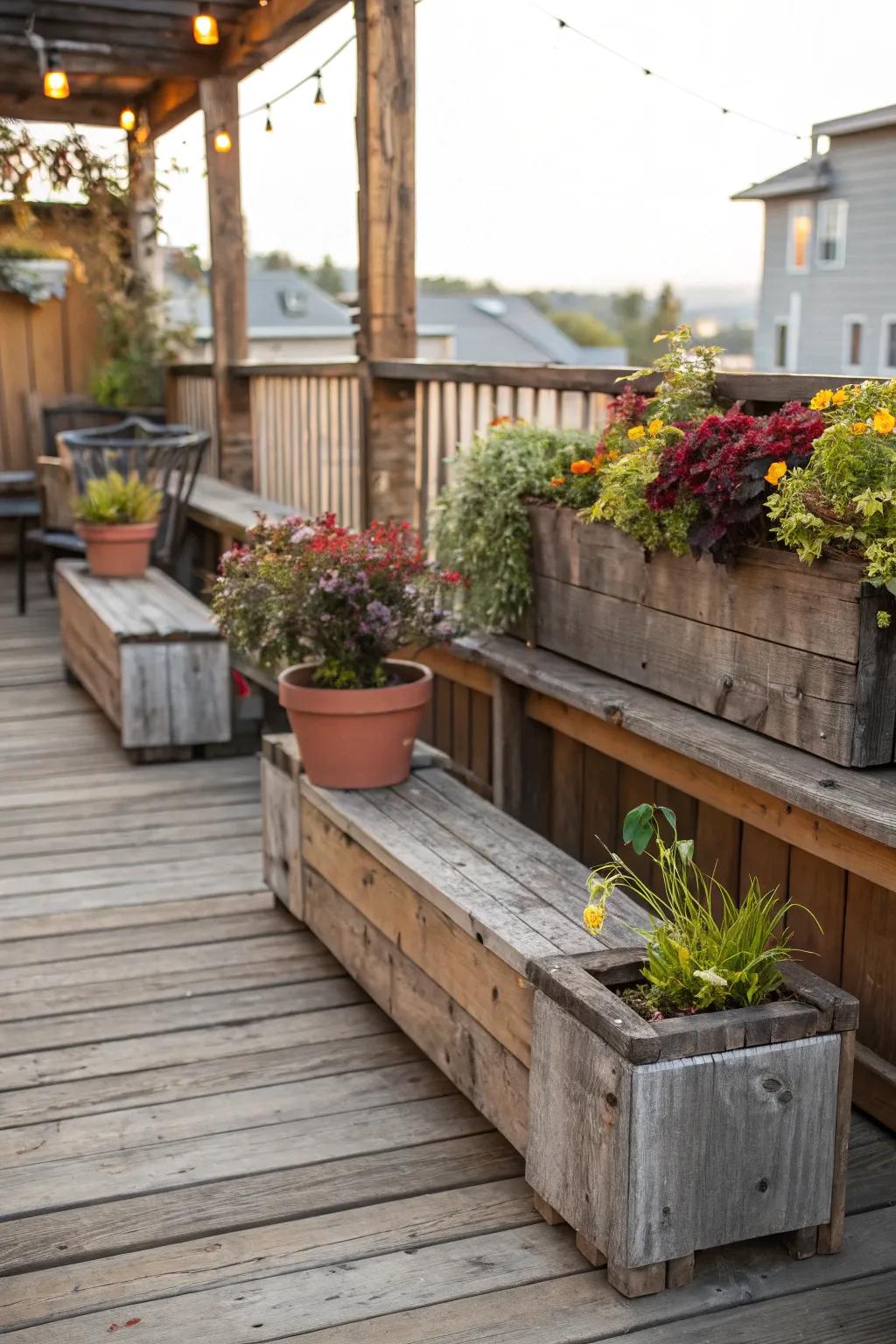 Reclaimed wood infuses the deck with rustic charm and warmth.