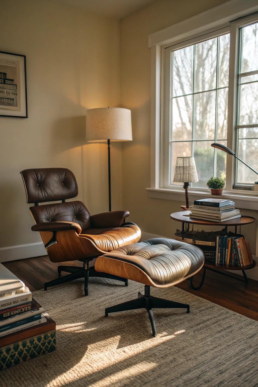 A side table adds functionality and style to the seating area.