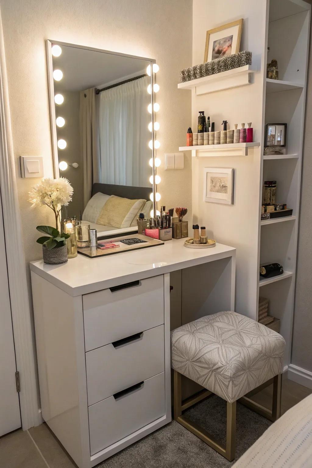 A compact vanity set perfectly tailored for small spaces.