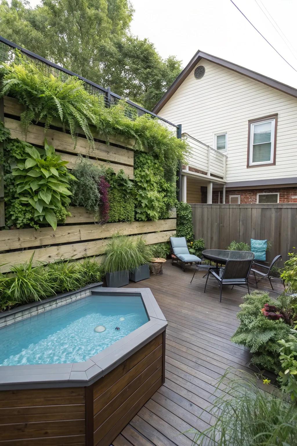 Vertical garden walls add greenery to your pool area.