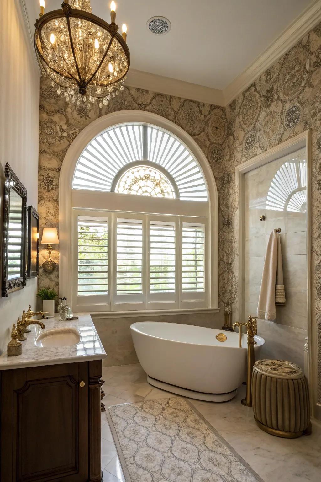 Custom shaped shutters offer a tailored solution for uniquely shaped bathroom windows.