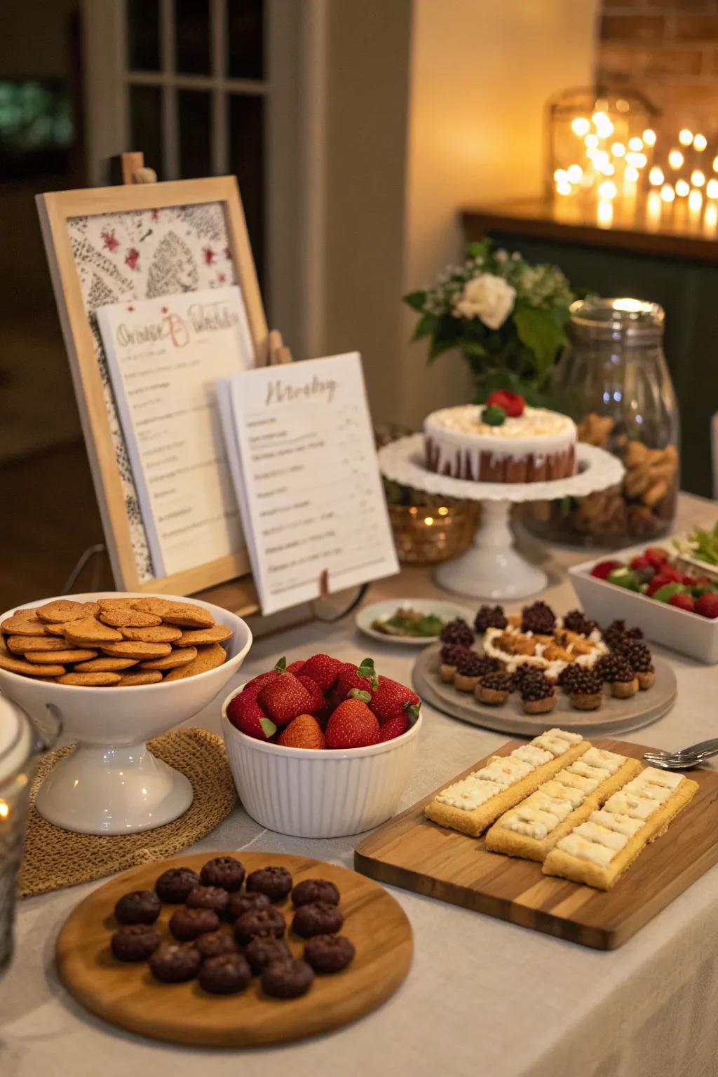 A recipe and treats table celebrating a love for cooking.