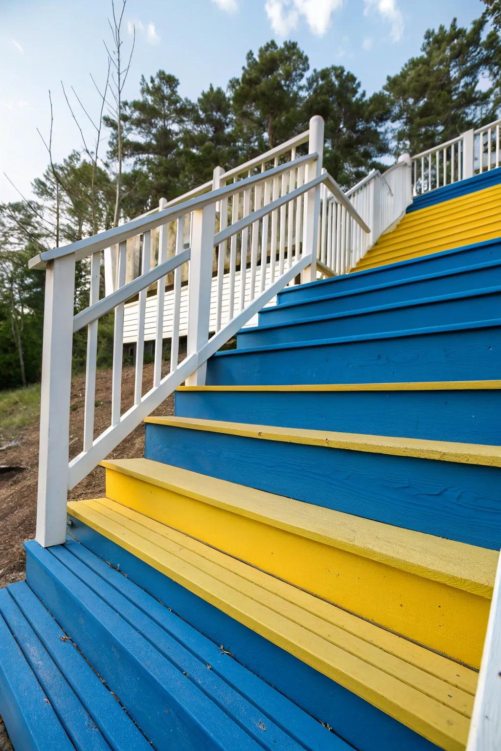 Contrasting colors enhance visibility and style on stairs.