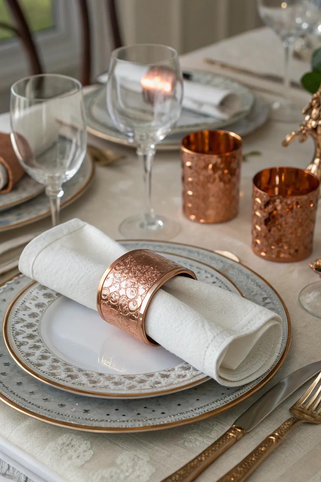 Elevate your dining experience with stylish copper napkin rings.