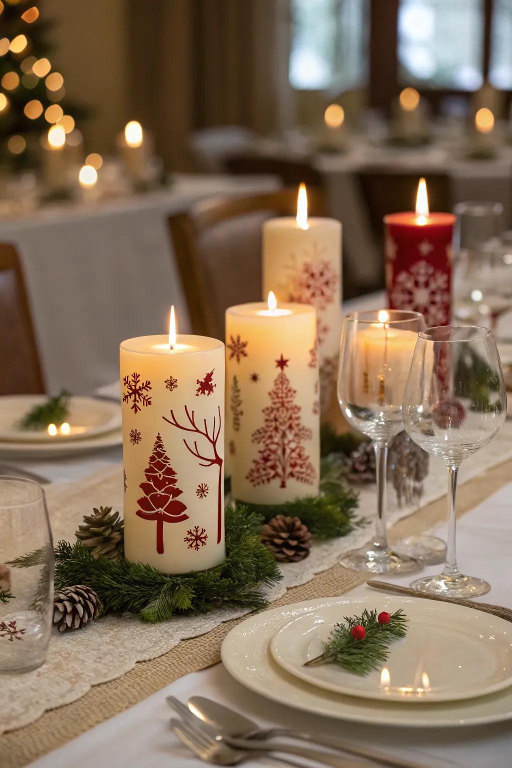 Add a cozy glow with festive vinyl candle holders.