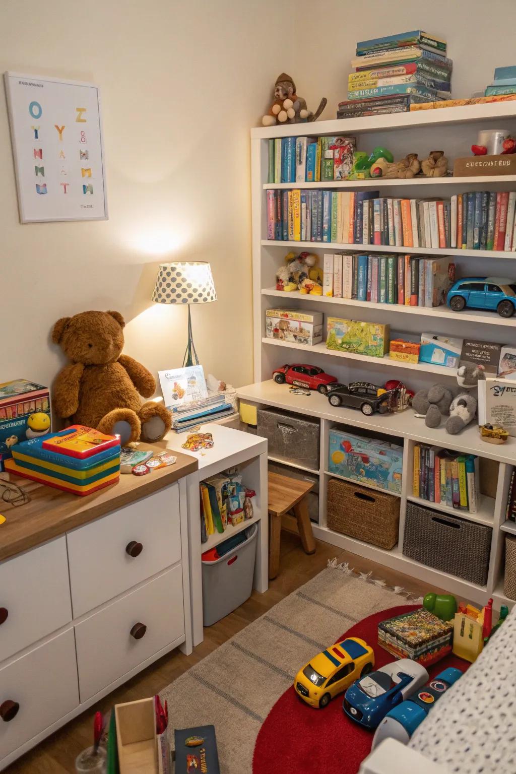 A diverse selection of toys and books promoting inclusivity.