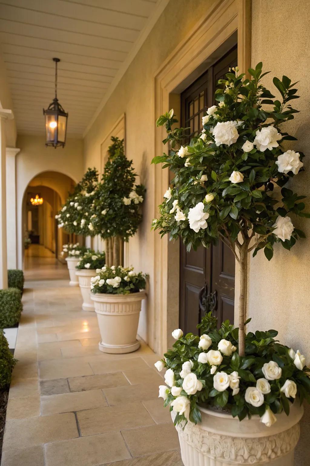 Create an inviting entryway with the elegance of gardenias.