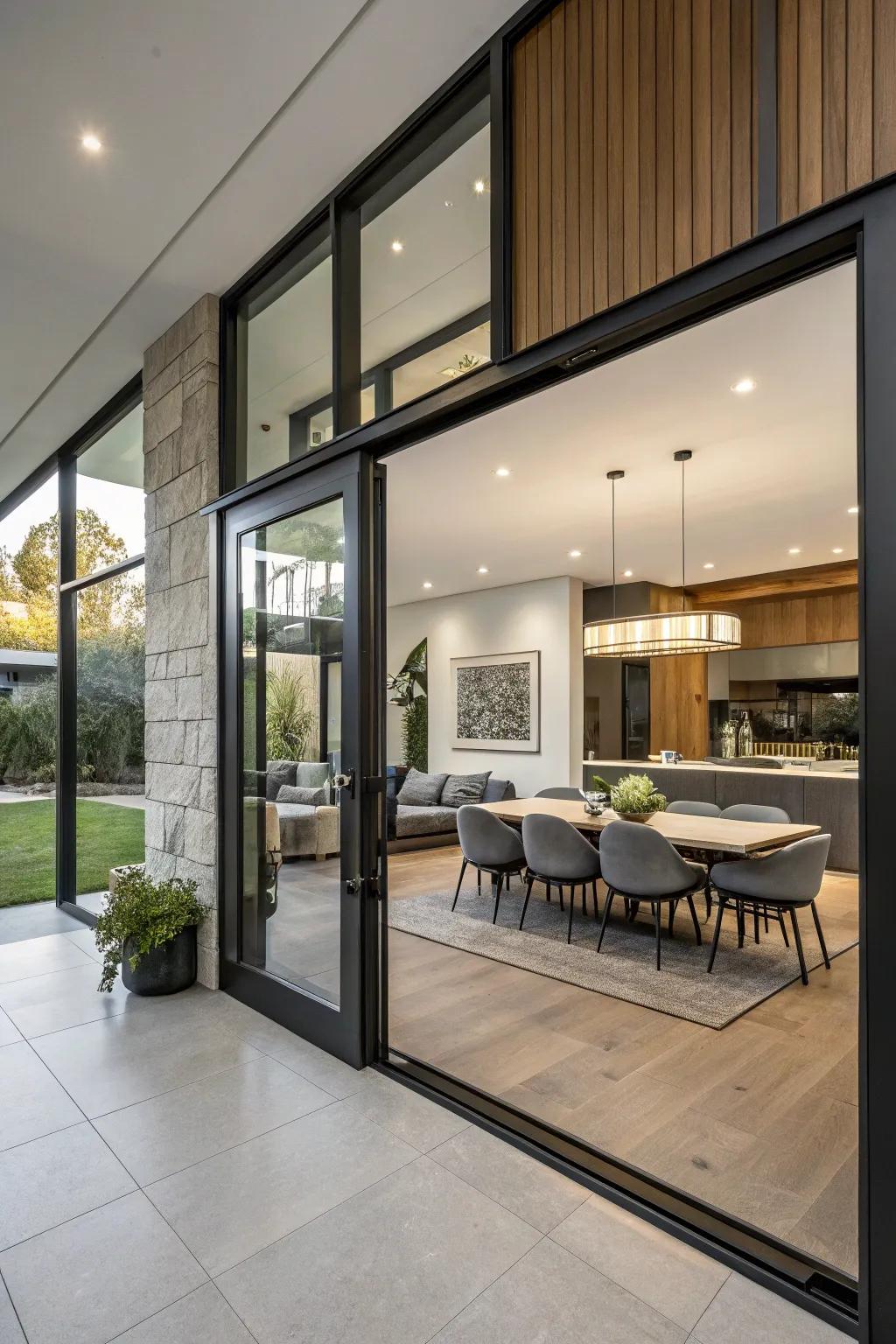 Pivot doors add modern appeal and versatility to open spaces.