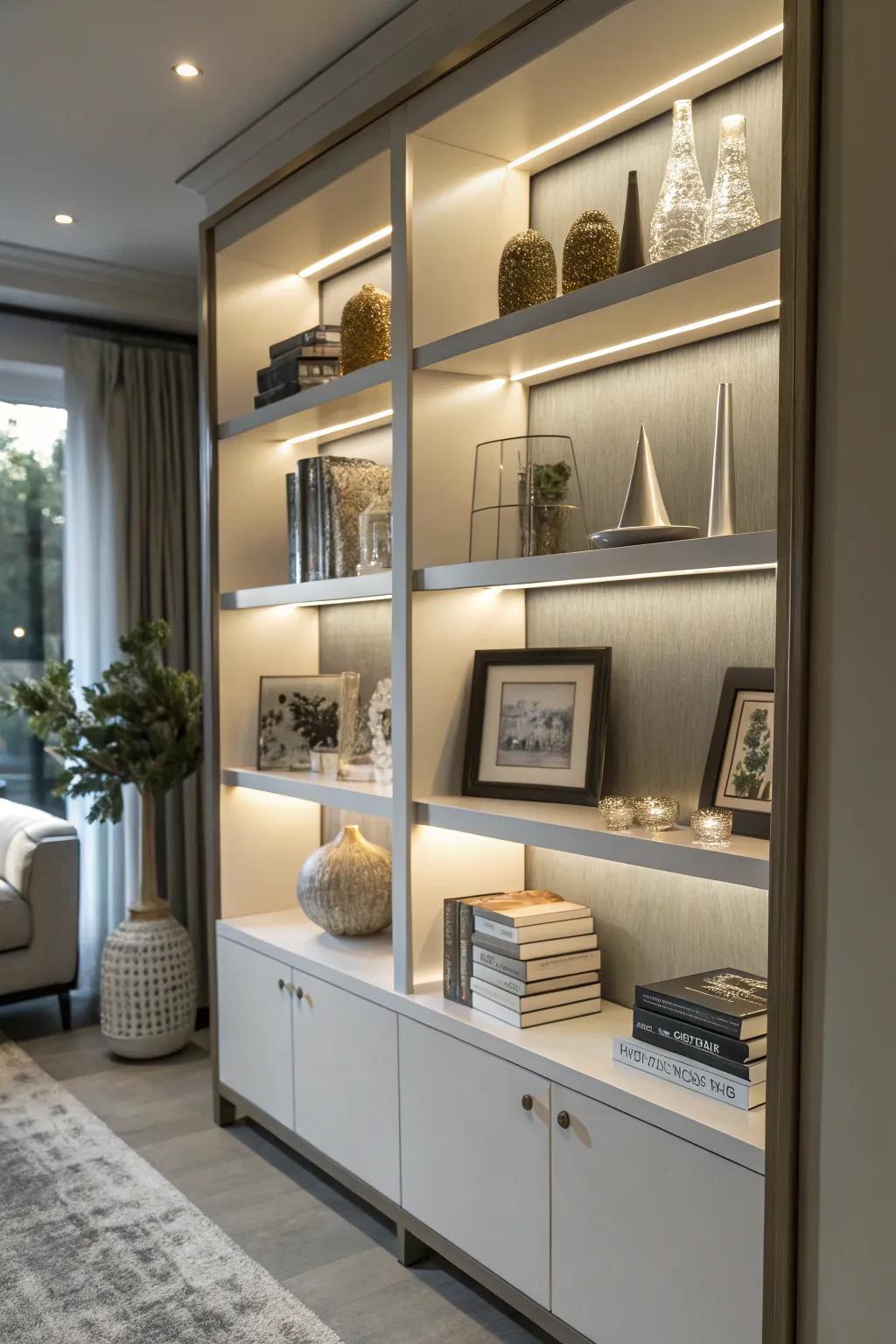 Show off your decorative flair with LED-lit shelving.