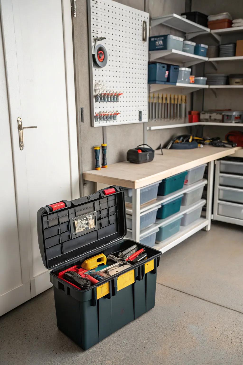 A handy toolbox keeps essential tools within easy reach.