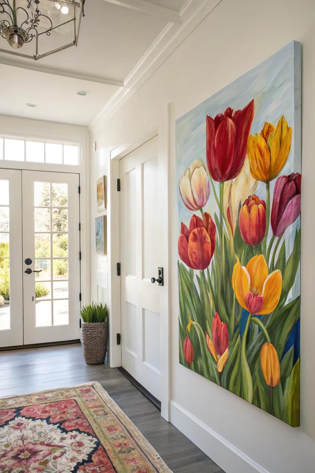 Celebrate spring with a vibrant tulip painting.