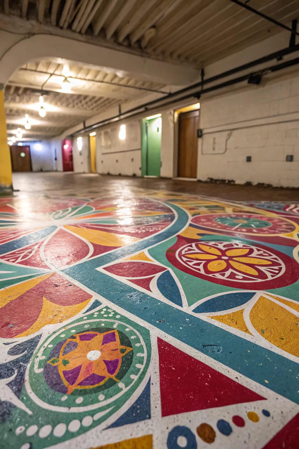 Abstract art allows your creativity to shine on your basement floor.