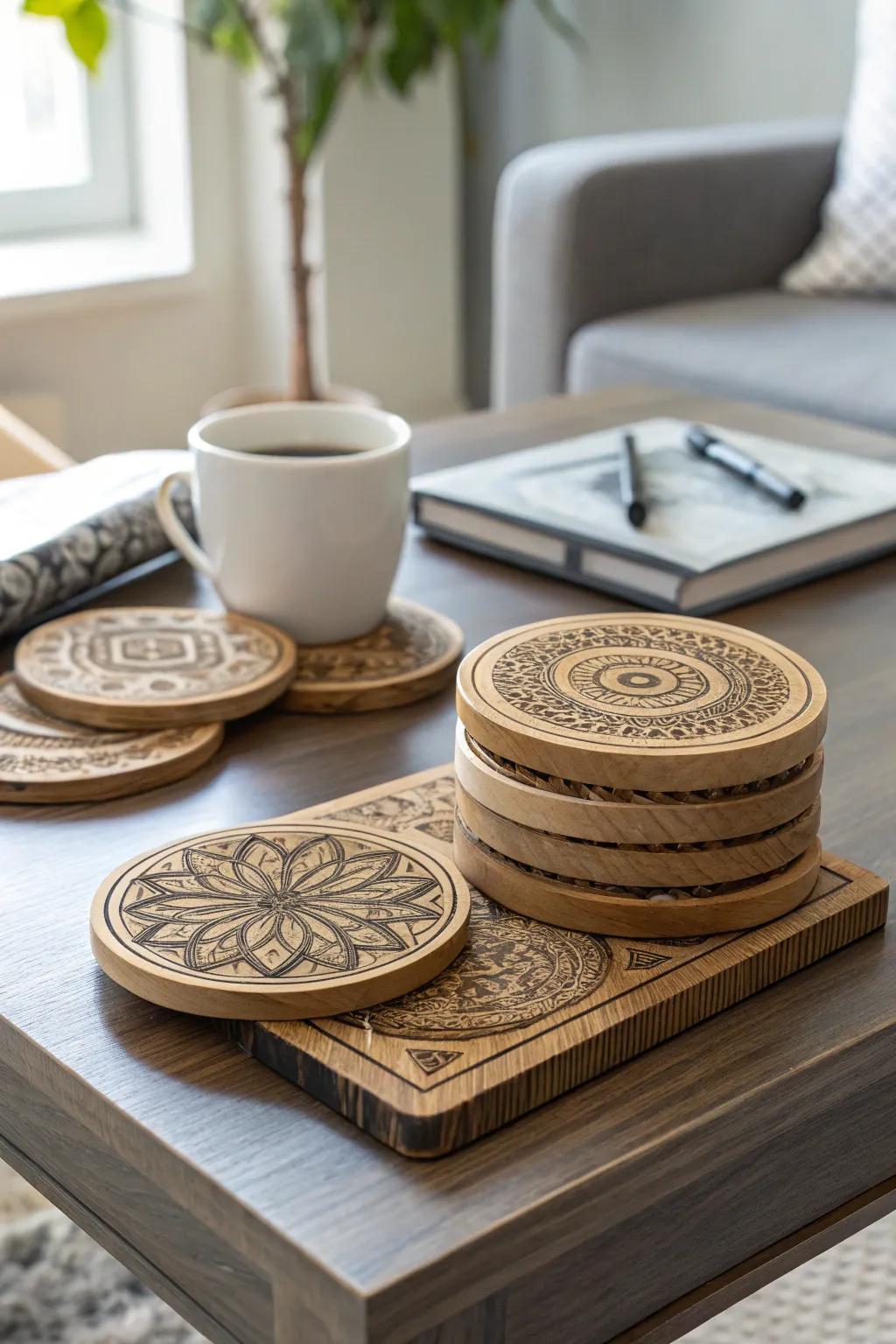 Protect your surfaces with these stylish wooden coasters.