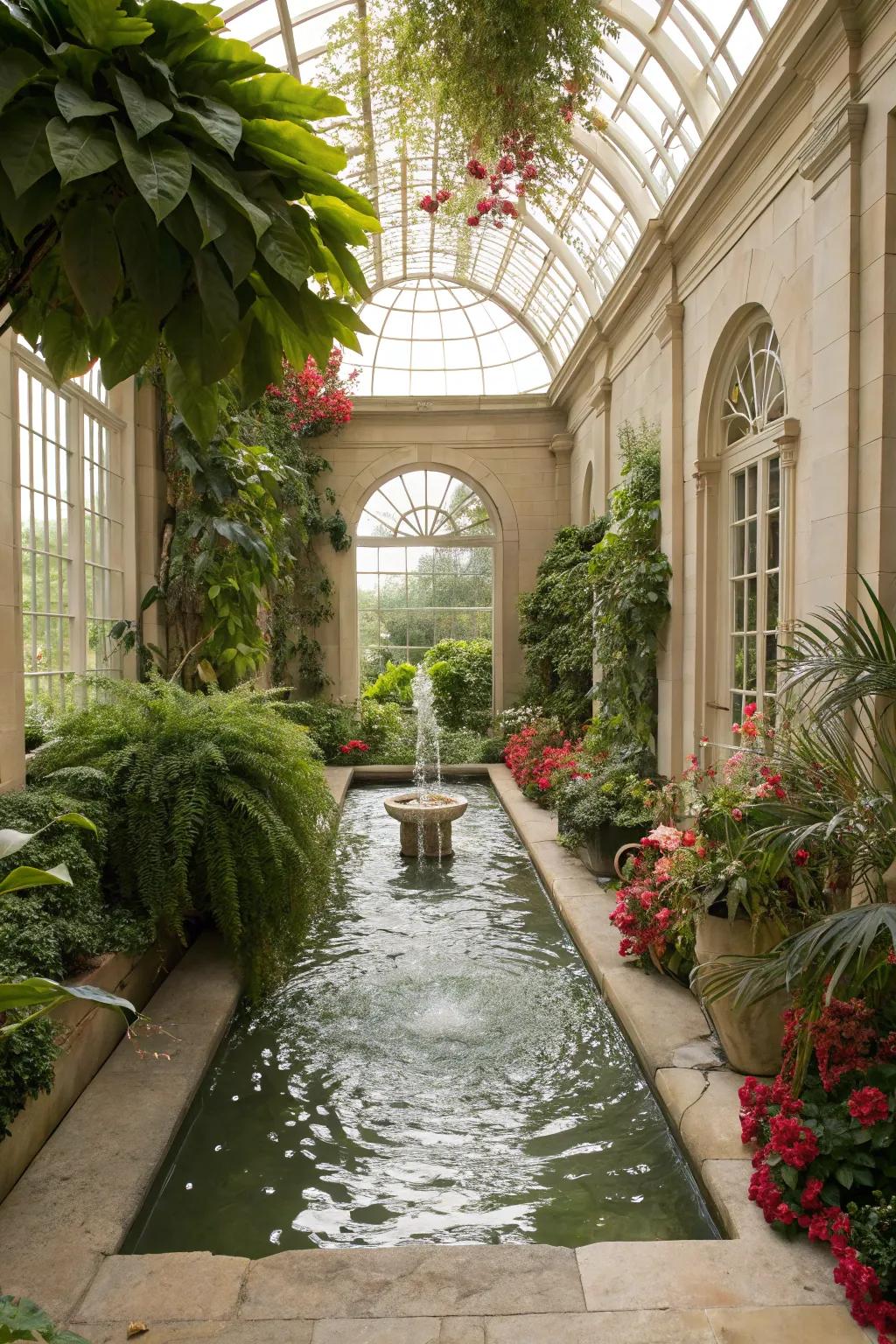 Enhance tranquility with a water feature in your orangery.