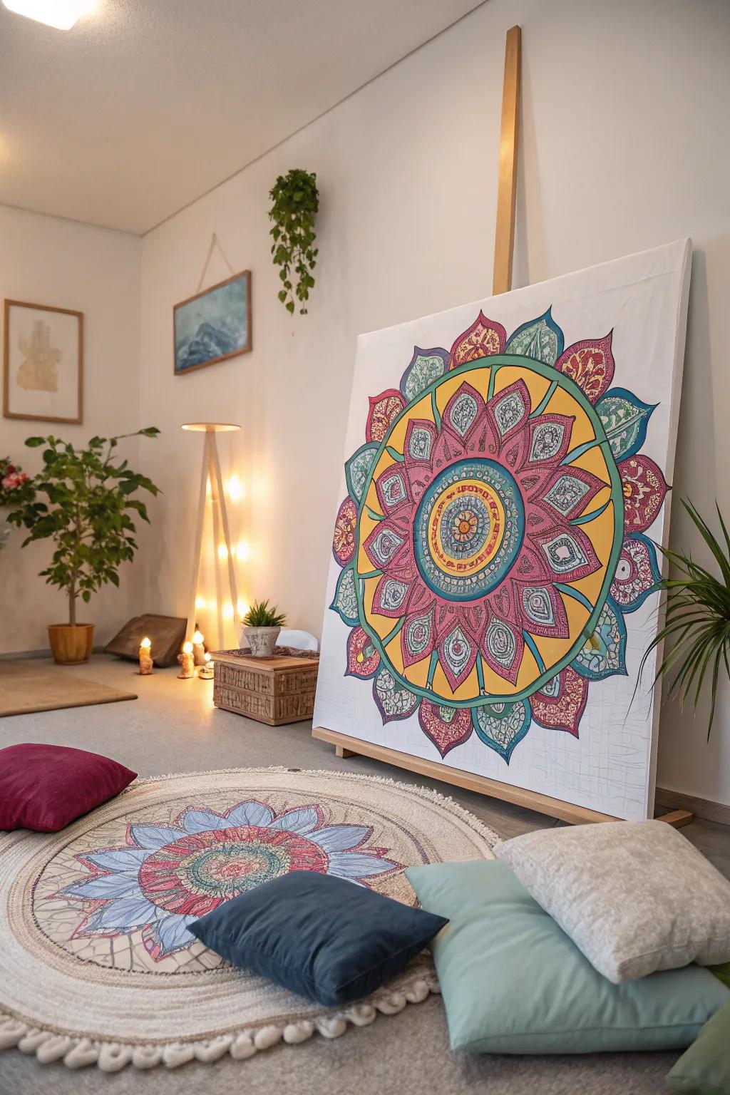 A tangled mandala that invites calm and reflection.