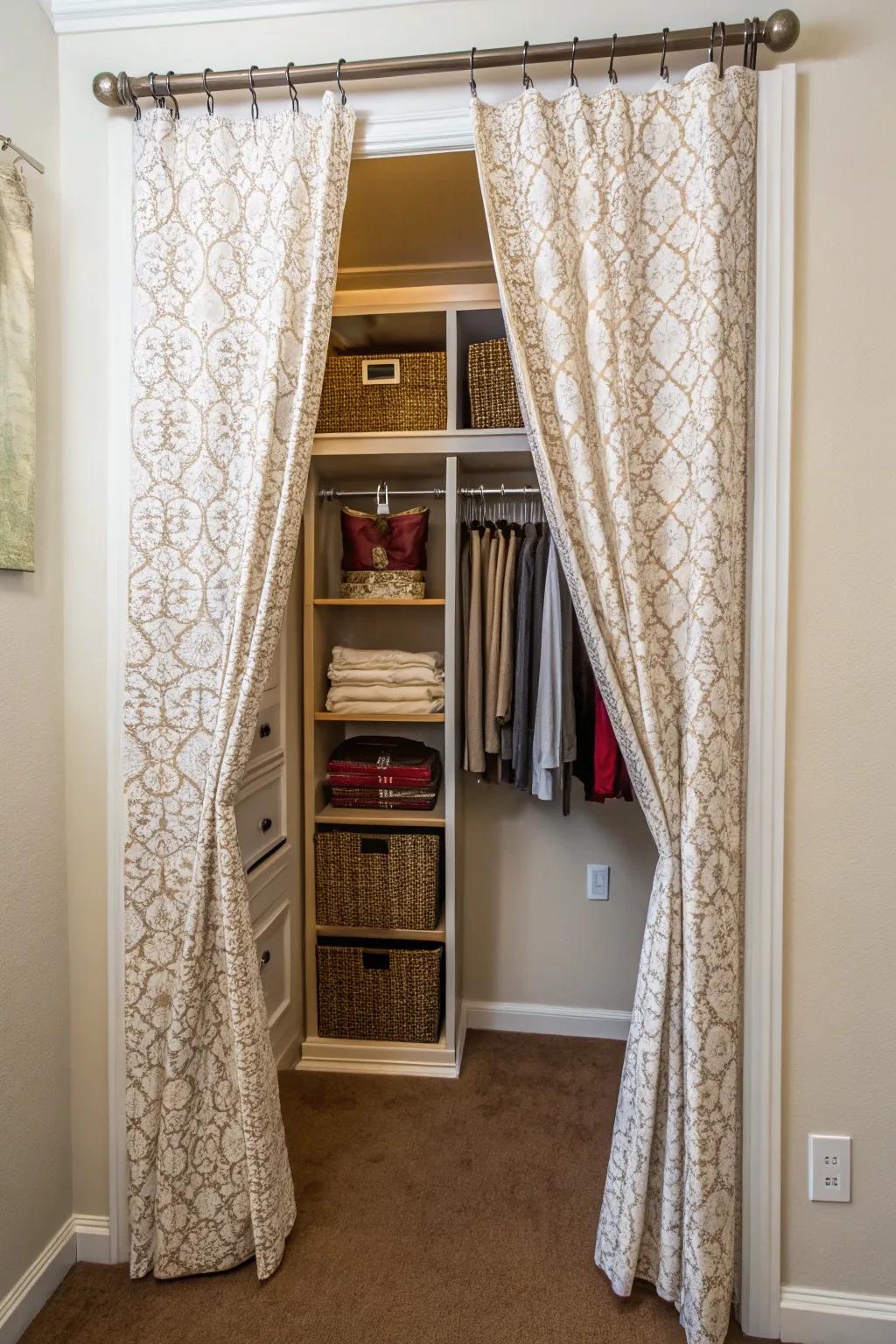 Curtains offer a stylish and space-saving door alternative.