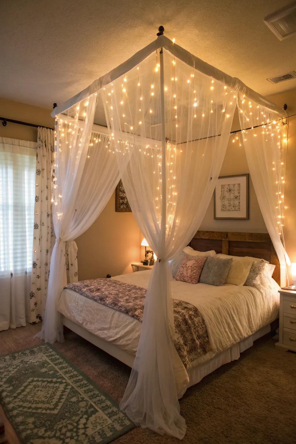 Transform your bedroom with a glowing bed canopy.