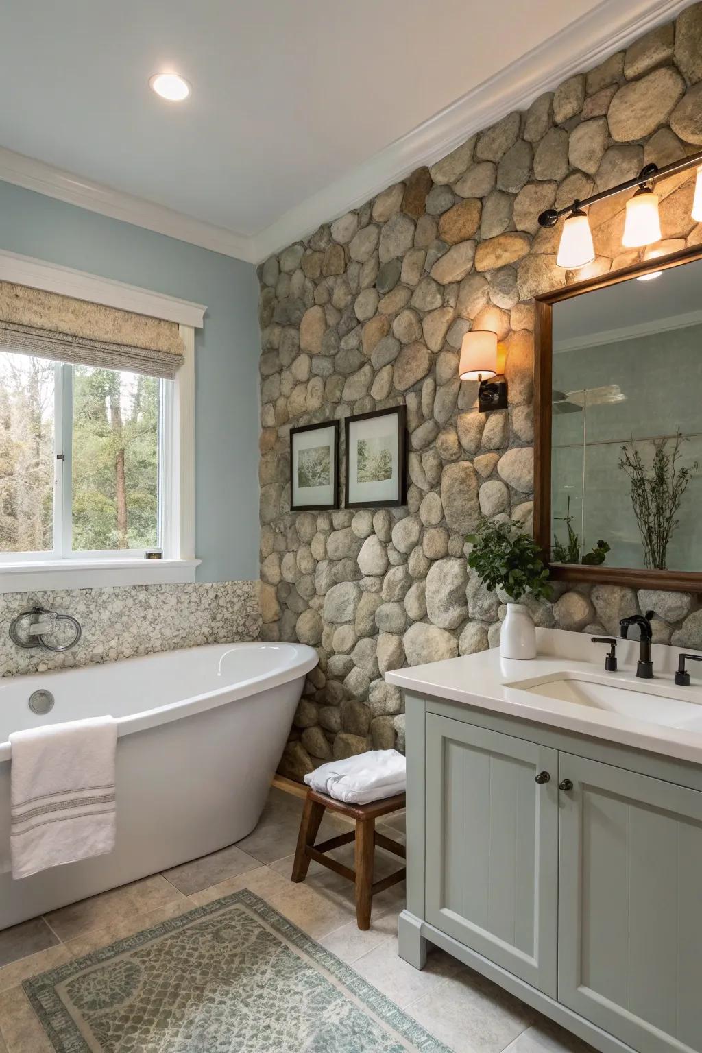 Tranquil vibes with a river rock stone wall.