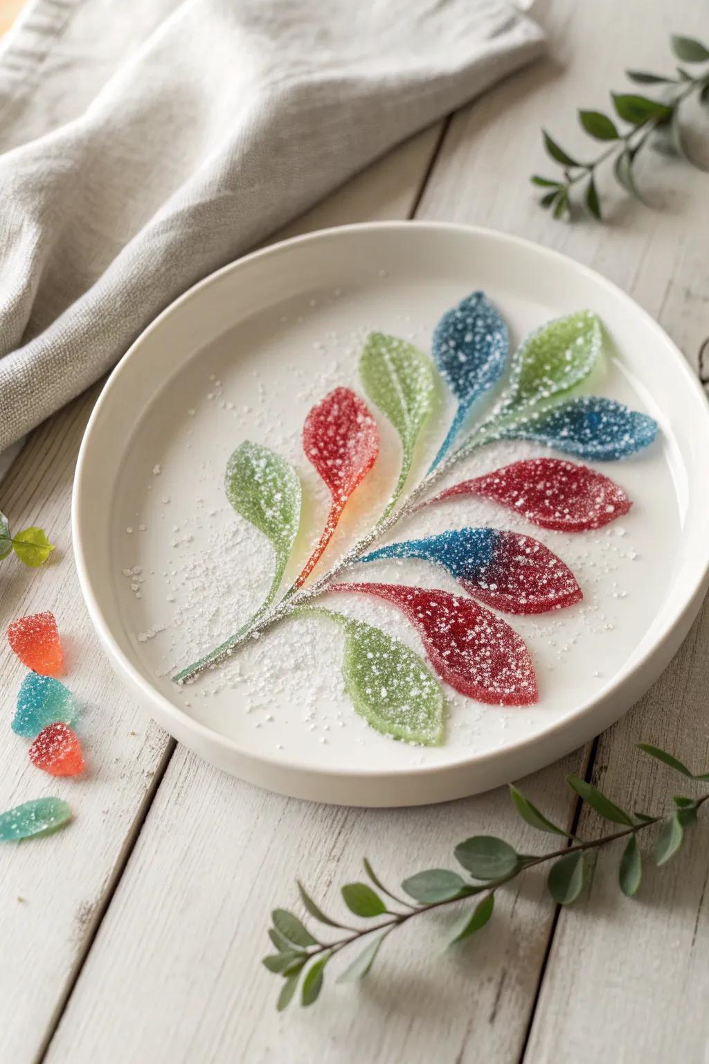 Add a splash of color to your decor with these vibrant isomalt sugar sprays—where art meets sweetness!