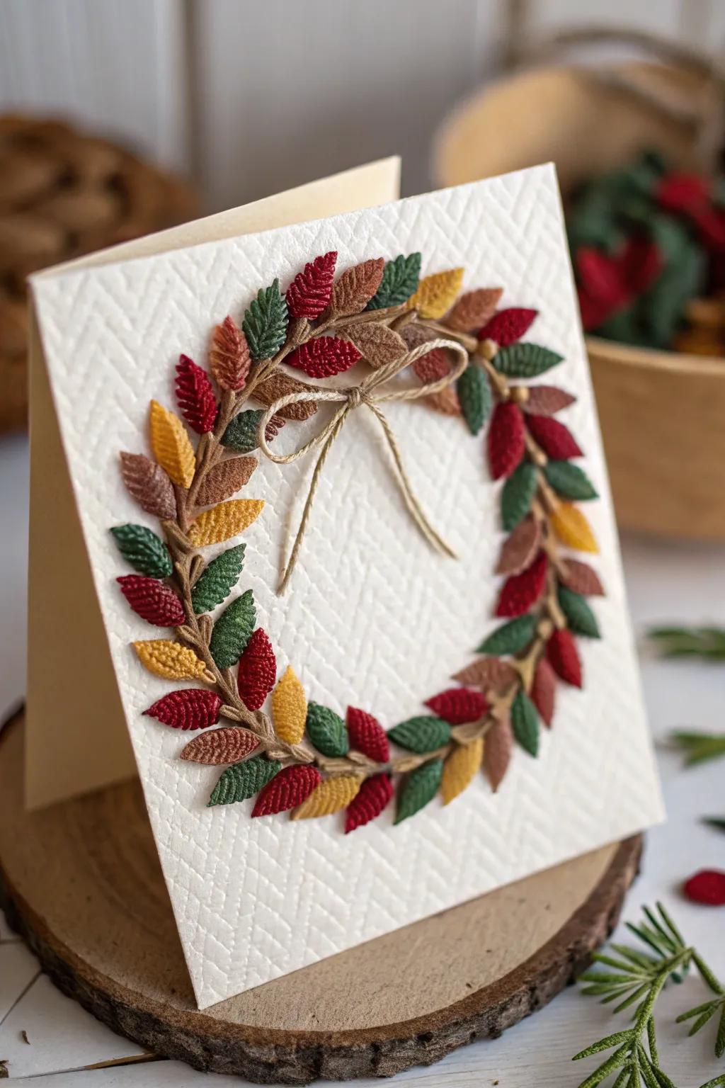 Craft a charming holiday card: A minimalist pasta wreath for a touch of festive elegance.