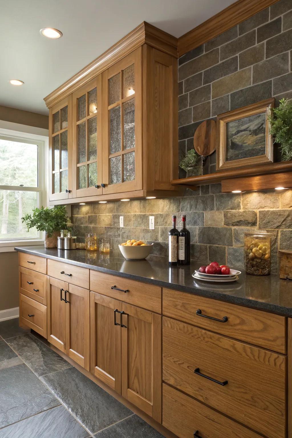 Slate tiles bringing a natural element to the kitchen.