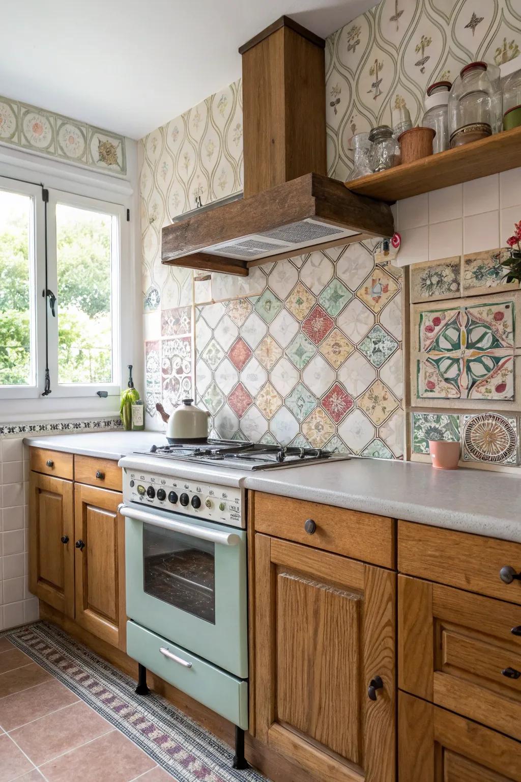 Vintage-inspired tiles add nostalgic charm.