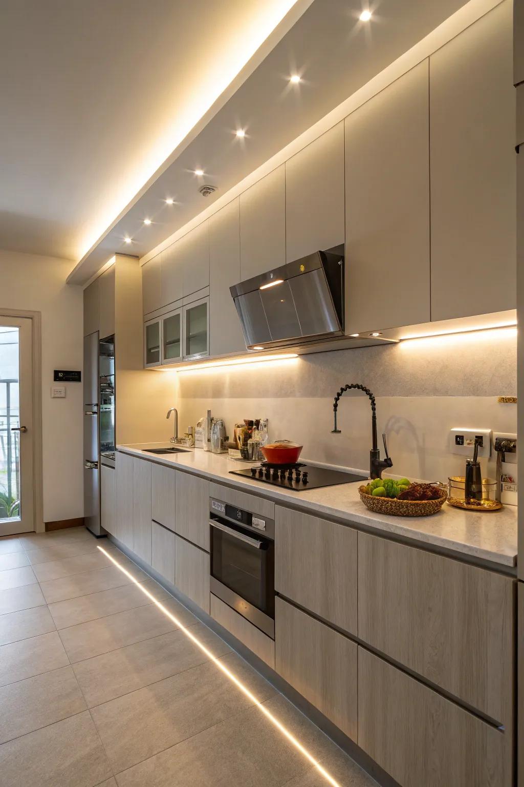 Under-cabinet lighting that enhances your kitchen's ambiance.