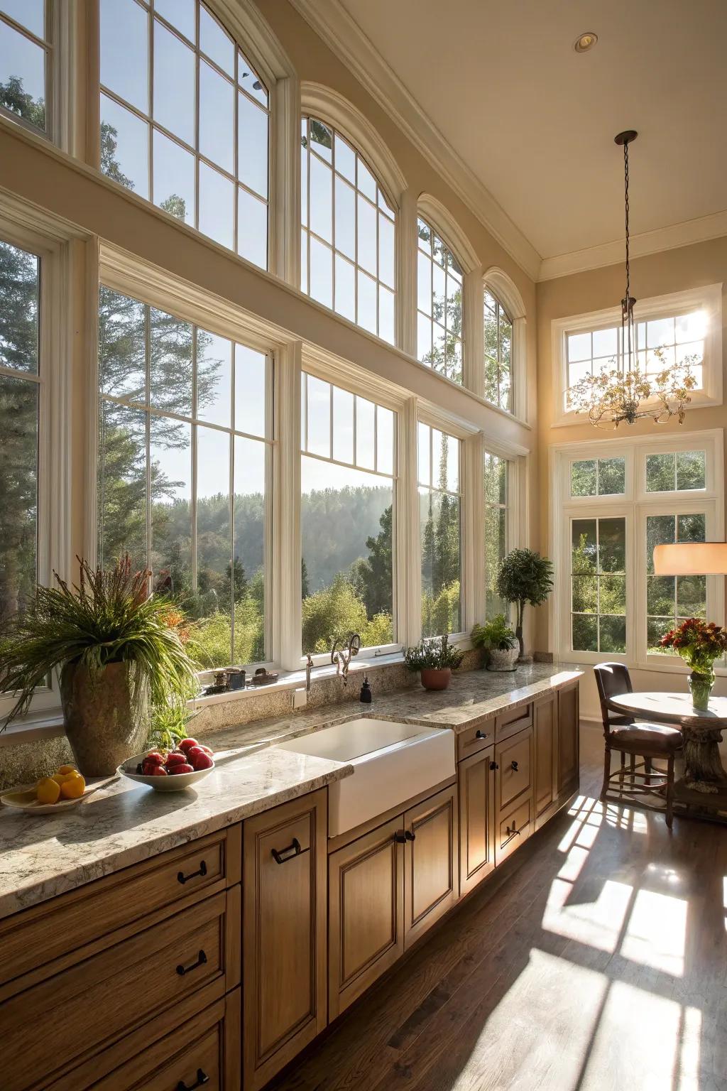 Natural light transforms the kitchen into an open and airy space.