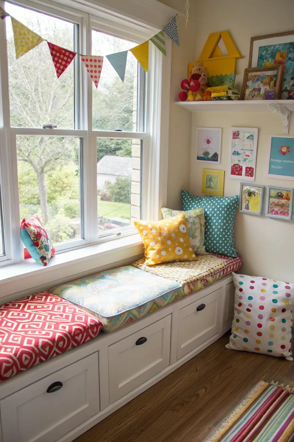 A playful window seat designed with kids in mind.