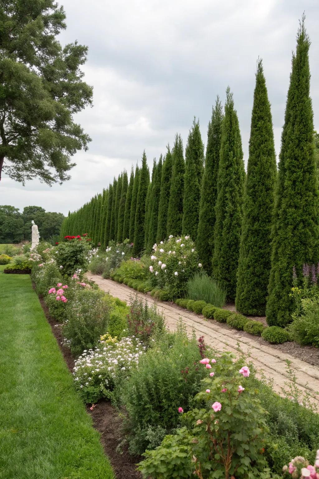 Arborvitae serving as an effective natural windbreak in the garden.