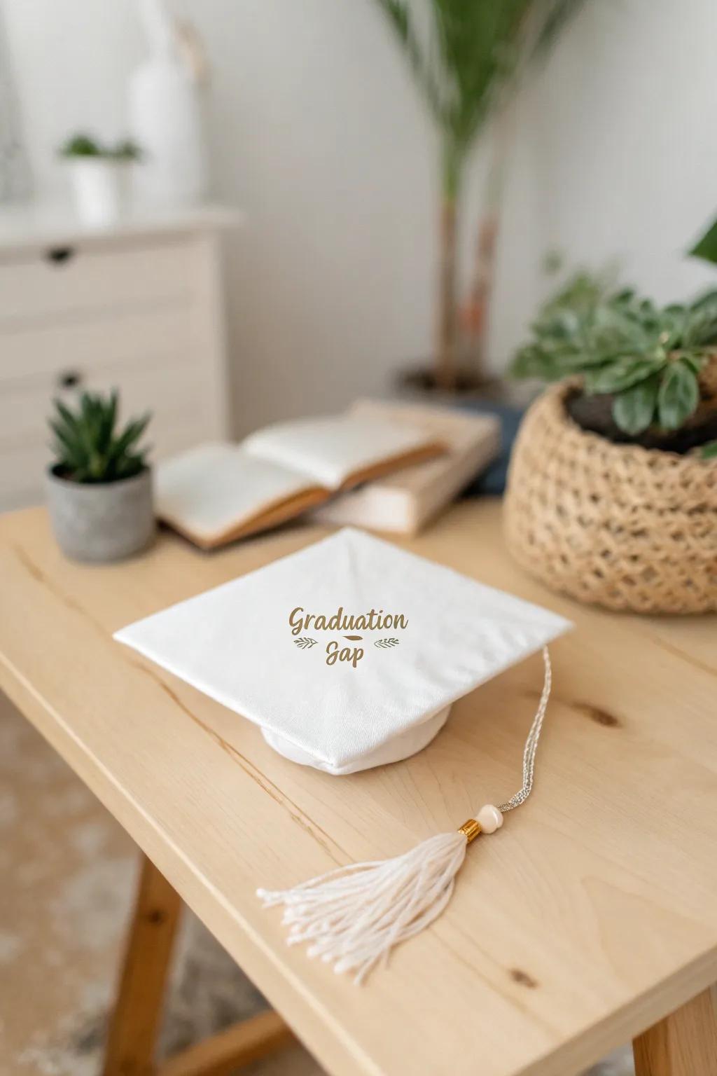 Let your favorite song's lyrics inspire your graduation cap design with minimalist elegance and a personal touch.