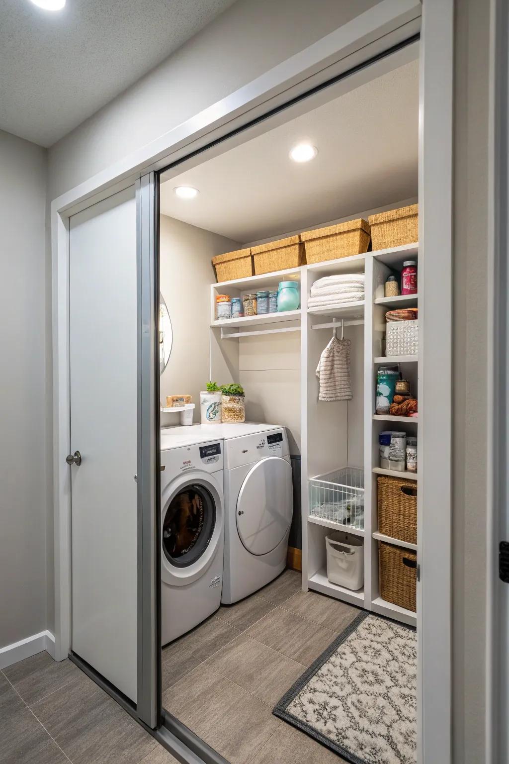 Mirrors can make your laundry closet feel larger and more open.