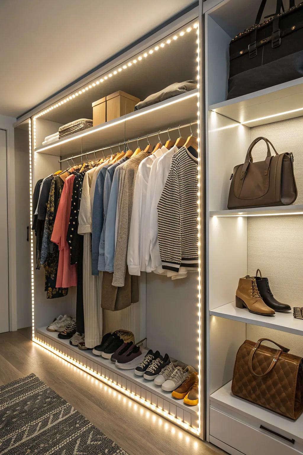 LED closet lighting combines functionality with style.