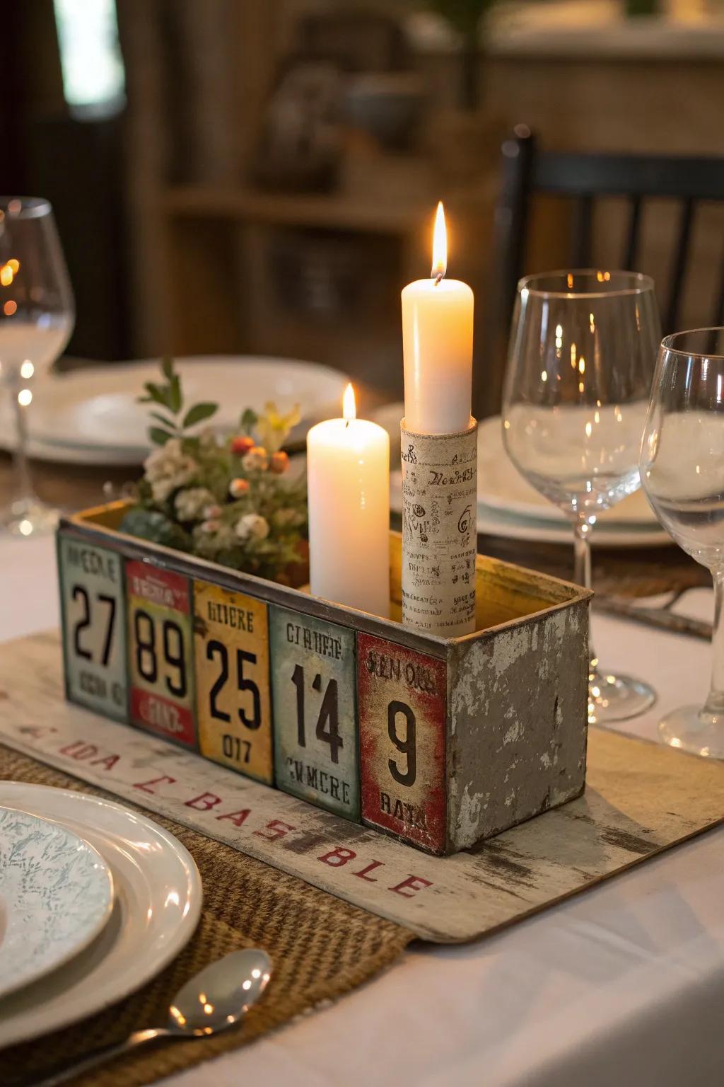 Create a warm ambiance with a DIY candle holder from a license plate.