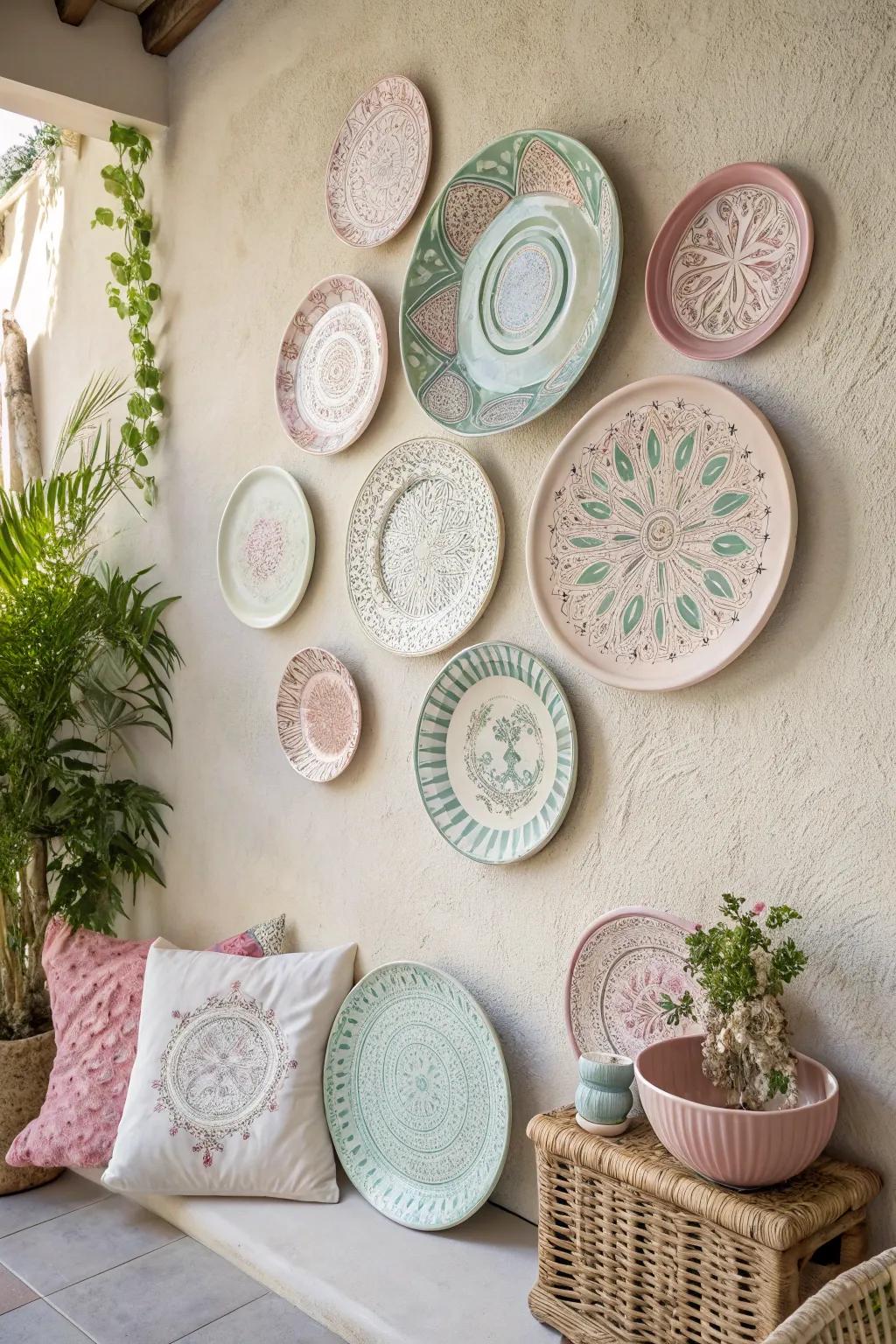 Transform your living room with vintage charm: a stunning plate wall display that blends Scandinavian minimalism with Boho warmth.