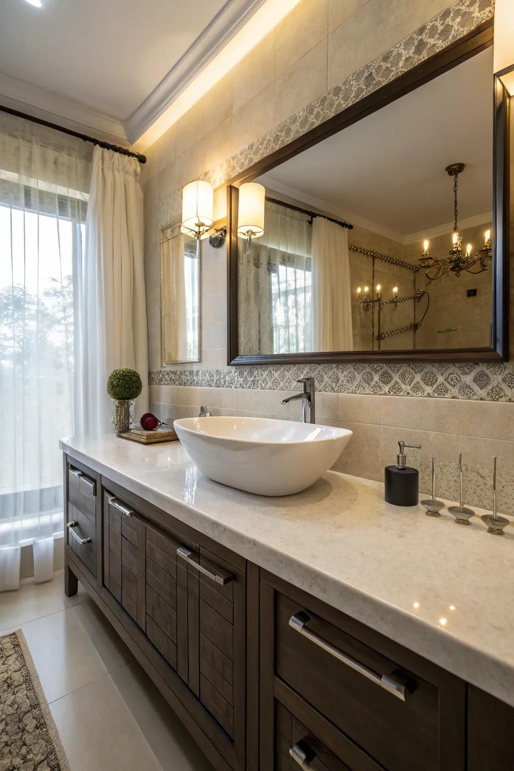 Vessel sinks add a sculptural and elegant touch to bathroom vanities.