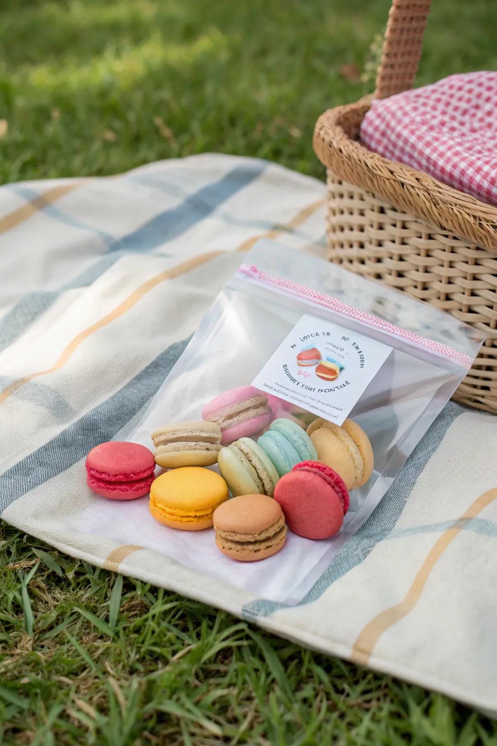 Practical freshness with reusable macaron Ziploc bags.