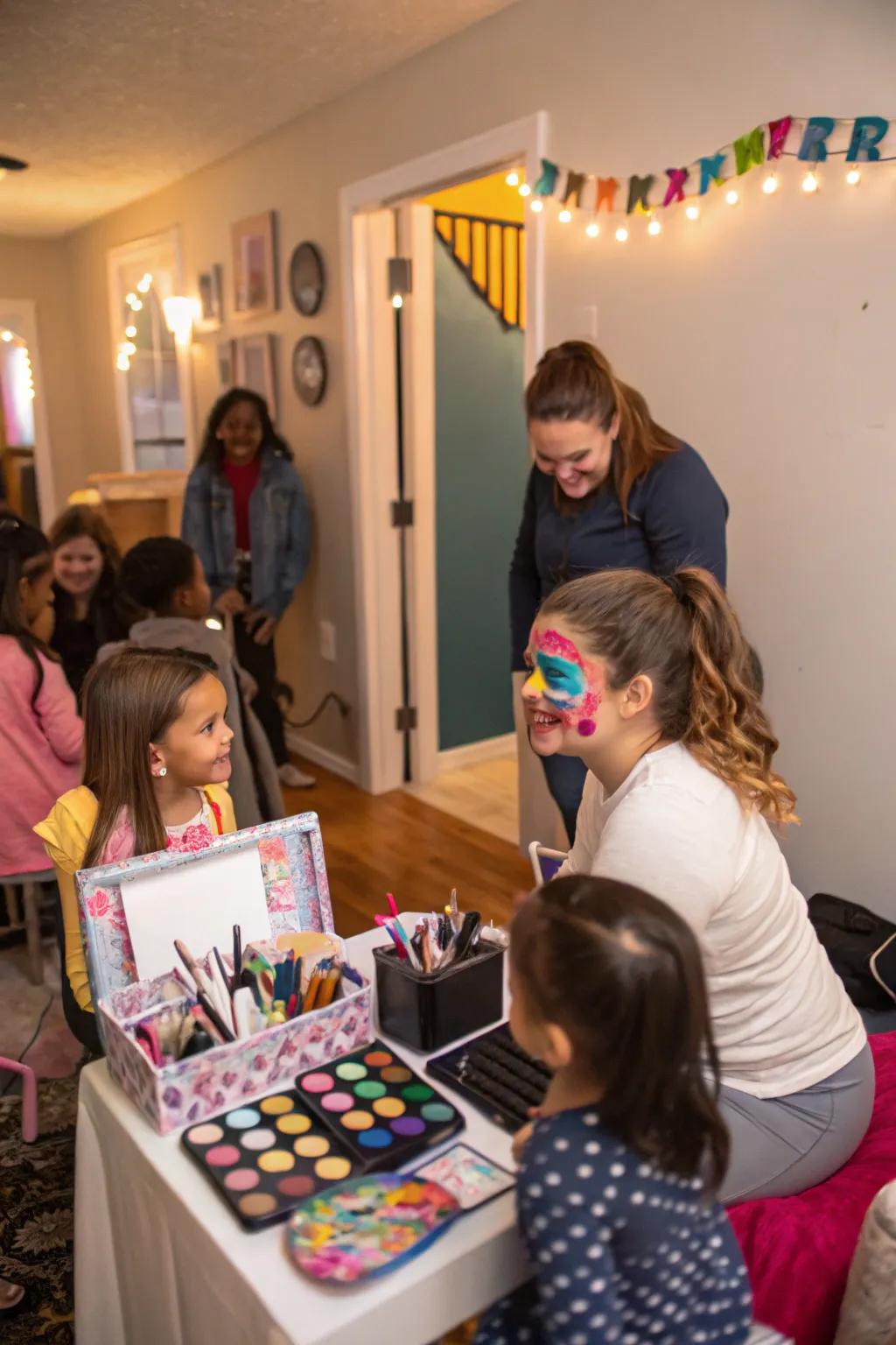 Add a splash of color with a fun and creative face painting station.