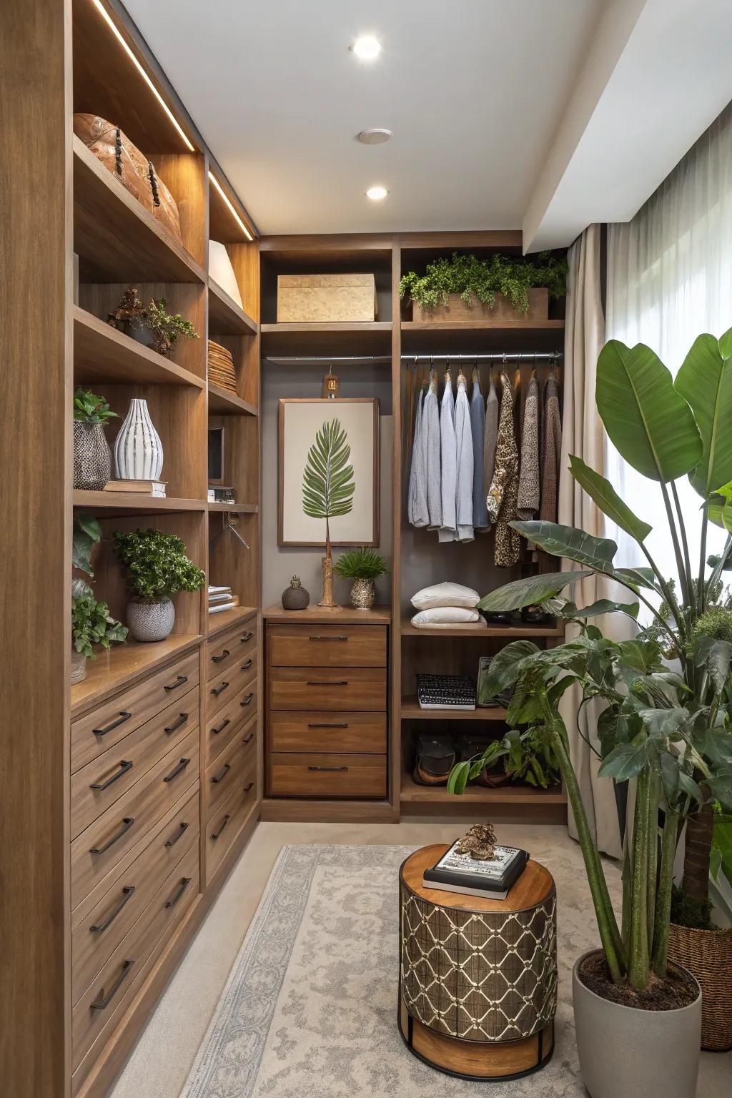 Decorative elements transform your closet into a personal retreat.