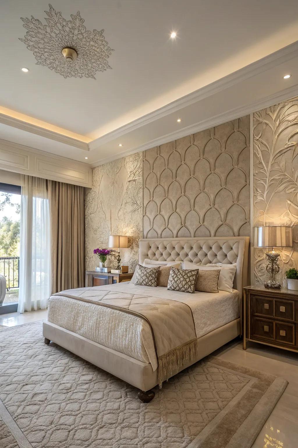 Add depth to your master suite with artful wall treatments.