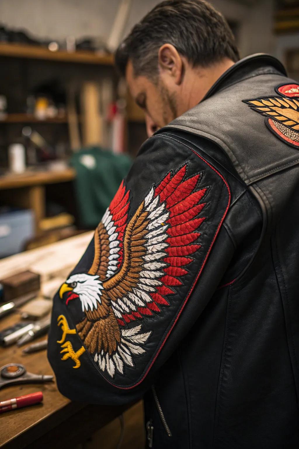 Let your spirit animal take flight with this handcrafted eagle patch, a bold statement of freedom and strength.