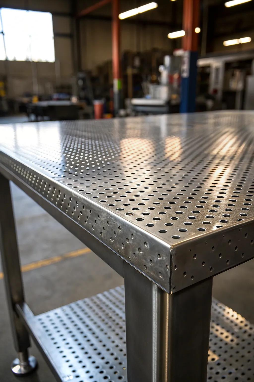 Enhance your workspace with a versatile perforated steel surface: the perfect blend of durability and design.