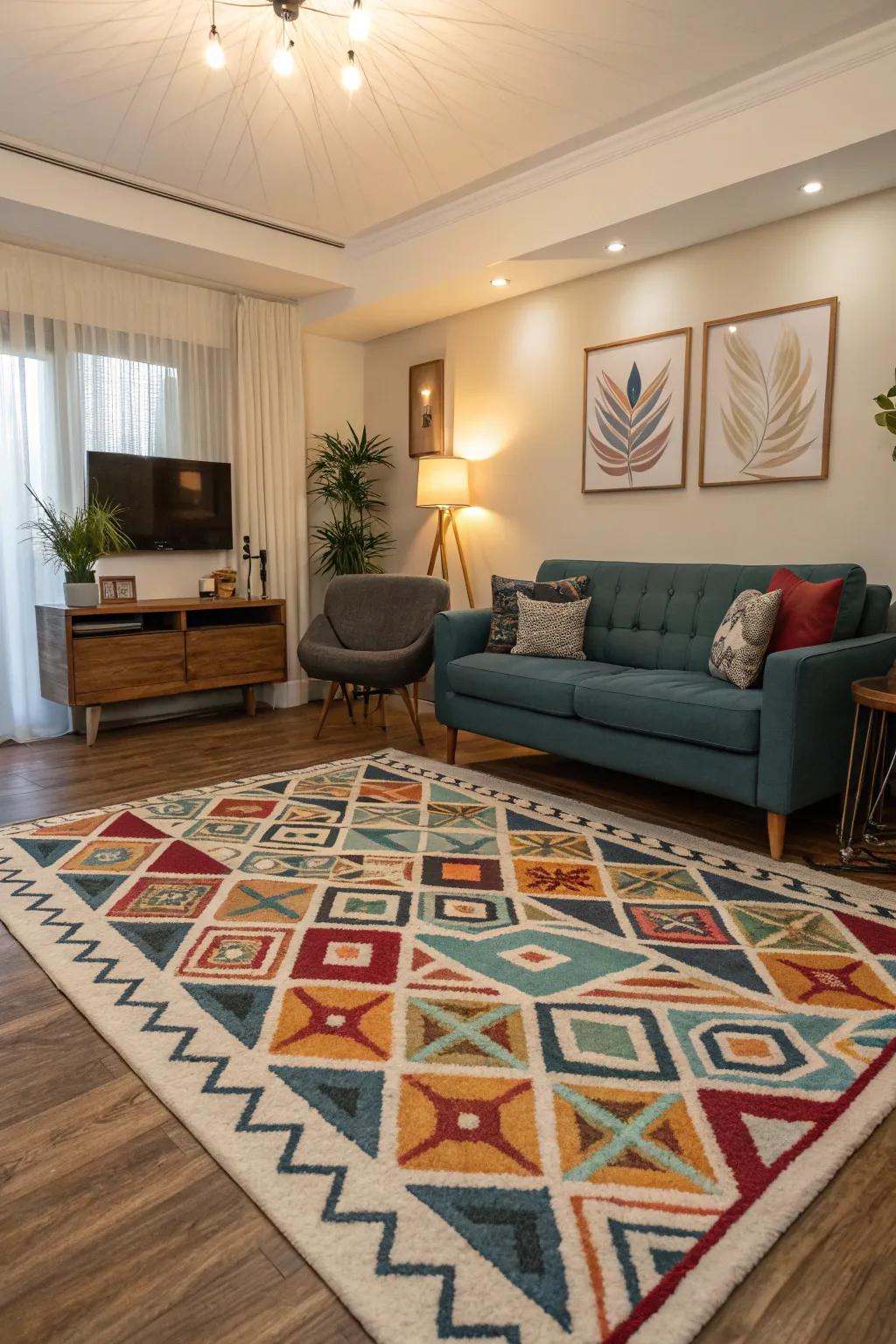 Tie your room together with a stunning geometric rug.