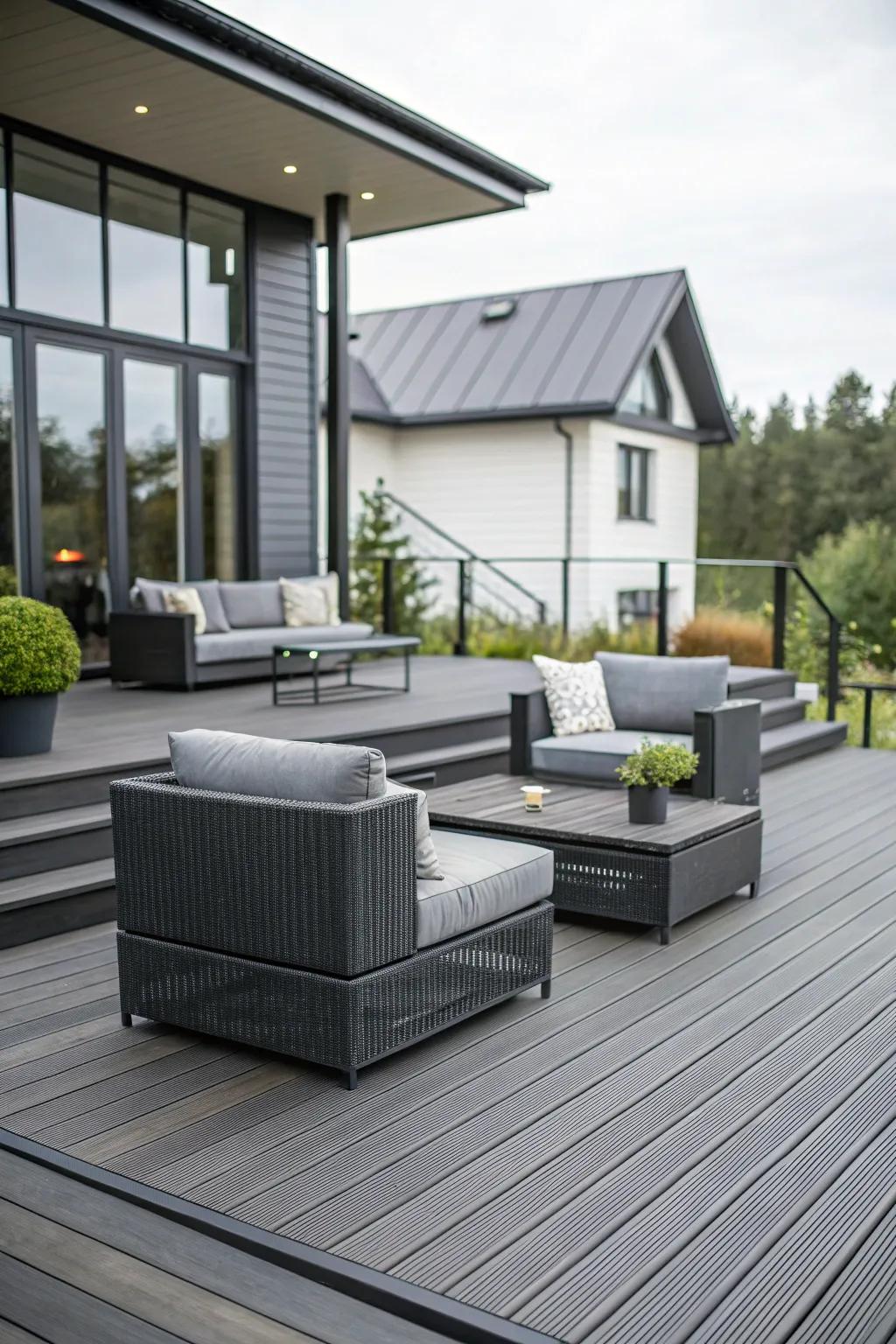 Charcoal Gray decks provide depth and modernity, perfect for contemporary designs.