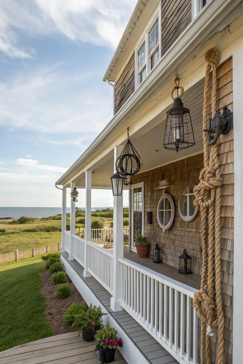 Nautical-inspired fixtures bring a coastal touch to this farmhouse home.